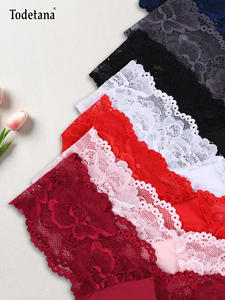 Paquete de 7 Tangas de Mujer de Talle Medio, Diseño Floral Calado, Ligeras, Transpirables, Cómodas para Uso Diario, Hechas de Spandex/Nailon - Product Image 4