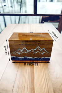 Urne funéraire en bois faite à la main Montagne et citation commémorative Personnaliser Message Adulte Cendres Urne en bois - Product Image 3