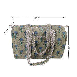 Sac de sport en toile de coton vert olive à imprimé floral, imprimé à la main à Jaipur, sac de week-end de qualité supérieure, 100% coton, durable, portable, sac de voyage - Product Image 5