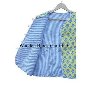 Veste matelassée en coton à rayures imprimées numériques indiennes pour femmes, longueur régulière, faite à la main, nouvelle veste florale - Product Image 5
