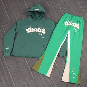 Custom Sweatsuits Tracksuit Thick Fleece 100% Cotton Two Piece Hoodies and <b>Flare</b> Sweat Pants Suit Stacked Joggers Set Men - Product Image 4