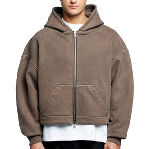 Éponge française surdimensionnée Épaule tombante Double fermeture éclair Boxy Fit Sweats à capuche zippés Lavage à l'acide personnalisé Sweat à capuche vierge respirant - Product Image 2