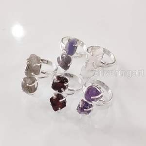 Bague pour femme en pierre brute, améthyste naturelle, pierre de lune, tanzanite, grenat, bijoux fantaisie, bague en argent sterling 925 - Product Image 6