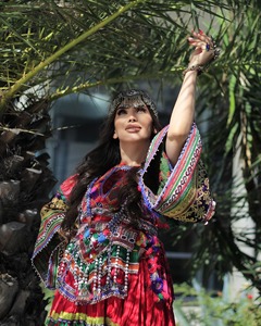 Magnifique ensemble culturel vintage en mousseline à manches longues pour femme, orné de broderies fines, offrant un look festif et élégant. - Product Image 1