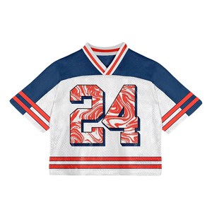 Maillot de football américain court en maille personnalisé, t-shirts en maille de football vintage coupe ample, chemises décontractées surdimensionnées en gros - Product Image 6