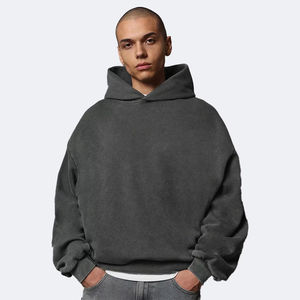 Sweat à capuche épais pour homme avec logo personnalisé, coupe oversize, épaules tombantes, style streetwear, 100 % coton tricoté, automne - Product Image 1