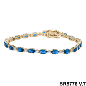 Bracelet en or 14K de 6.75 pouces avec pierres précieuses bleues ovales étincelantes de 0,74CTW. - Product Image 3