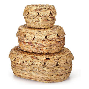 Boîte de rangement pliable en jacinthe d'eau avec couvercle, boîte cadeau artisanale avec de nombreux motifs - Product Image 4