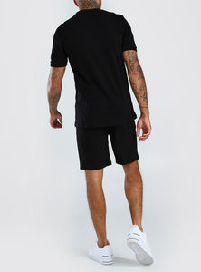 Verano logotipo personalizado camiseta pantalones cortos conjuntos para hombres de gran tamaño camisetas hombres Boxy Fit negro Camiseta 100% algodón liso chándal - Product Image 2