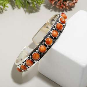 Elegant 925 Solid Sterling <b>Silver</b> Orange Oyster Gemstone <b>Bracelet</b> Women's Wholesale <b>Bangle</b> for Gifts and Parties - Product Image 1