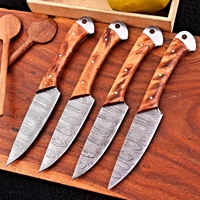 Koks Steakmes Set Van 4 Stuks Damascus Stalen Mes Keukenmessen Met Olijfhouten Handvat