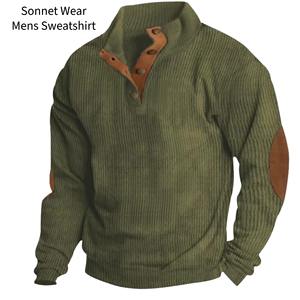 Sweat-shirt en velours côtelé décontracté pour homme, manches longues, col montant, pull-over - élégant et confortable, manches longues en velours côtelé - Product Image 4