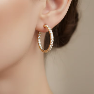 Women's 14K <b>Gold</b> & Natural Brilliant Two CTTW Diamond Inside-Out Side <b>Hoop</b> <b>Earrings</b> - Product Image 5