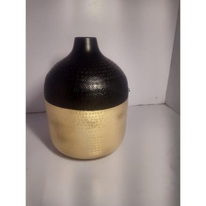 Pots de fleurs et jardinières en métal à texture de créateur, double ombrage, noir, enduit de poudre et plaqué or de haute qualité. - Product Image 1