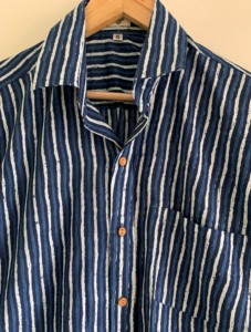 เสื้อเชิ้ตแขนยาวครึ่งแขนสำหรับผู้ชายเสื้อลายทางผ้าคอตตอนสีฟ้า - Product Image 3