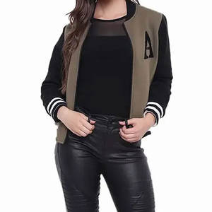 2025 Varsity Wool Crop Top Mujeres de alta calidad de cuero transpirable Bomber School Collage Crop Jacket - Product Image 3