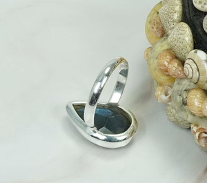 Bague élégante en argent sterling 925 faite à la main, pierre précieuse en forme de poire en Labradorite naturelle romantique à la mode, pierre de naissance de février - Product Image 5
