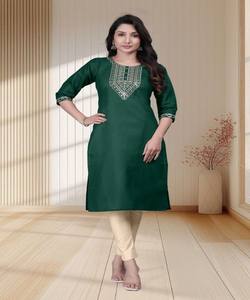 KURTI pour femmes RICH LOOK, en coton, broderie, à porter tous les jours, multicolores, séchage rapide, en stock, prix de gros, vêtement ethnique - Product Image 1