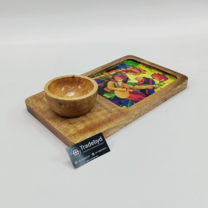 Tradebyd-Platos de madera de mango de primera calidad con esmalte impreso, varios diseños pulidos con mango y cuencos - Product Image 3