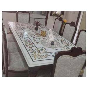 Very Expansive Design Rectangular <b>Table</b> Top For Dining Room In <b>Low</b> Price White Marble Inlaid Flower Design <b>Table</b> Top - Product Image 1