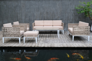 Kupat Outdoor <b>Rattan</b> <b>Sofa</b> Set UV Resistant PE Wicker Aluminum Frame Rust Proof Garden Furniture Waterproof Contemporary Design - Product Image 5