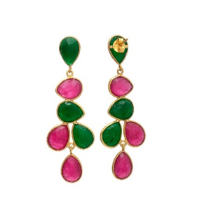Pendientes de plata de ley 925 con forma de pera, Esmeralda teñida y Gema de rubí teñida, novedad - Product Image 1
