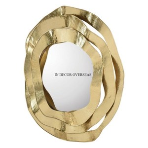 Small Hammered Texture High Grade Gold Plated Heavy Duty Metal Unique Designer Frame Wall Mirror <b>Supplies</b> In Impressive Price - Product Image 1