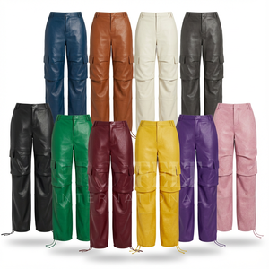 100 High Quality High Waist Faux Leather Pants Brown <b>Vintage</b> Straight Leg <b>Trousers</b> with Drawstring Hem Casual Streetwear Pants - Product Image 1