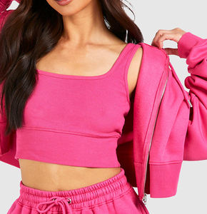 Ensemble de vêtements de sport à logo personnalisé survêtement d'hiver à fermeture éclair et délavage à l'acide short de survêtement et sweat à capuche - Product Image 3