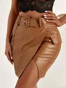 Women's Elegant Woolen Mini Straight <b>Skirt</b> High Waist Slim Fit with Zipper Anti-Static Soft and Shiny Design for Spring <b>Winter</b> - Product Image 6