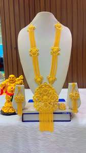 Vintage 18K Cobre Collar Pendientes con patrón floral Zircon 24K Chapado en oro Conjunto de joyería de lujo Francia EE. UU. Accesorio de moda - Product Image 6