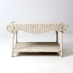 Mesa de Centro Rectangular de Mimbre Tejida a Mano Vintage de Dos Niveles (Acabado Blanqueado) para Decoración de Salón Estilo Boho y Terraza - Product Image 1