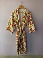 Qualité d'exportation Belle Robe Kimono Indienne Artisanale Florale pour Femmes Vêtements de Nuit Robe Kimono en Satin Naturel