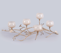 Support de bougie artisanal de luxe en or avec motif oiseau et vigne, avec coupelle en verre dégradé, écologique, pour la décoration de Noël à la maison et sur la table