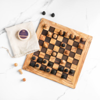 Jeu d'échecs en bois d'olivier ArtisRaw de haute qualité, échiquier gravé, pièces d'échecs luxueuses, style antique méditerranéen, cadeau d'affaires