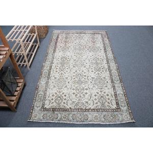 พรมวินเทจขนาด 3.7x6.5 ฟุต พรมตุรกี พรมขนสัตว์สีขาวน้ำตาลลายนามธรรม - Product Image 1