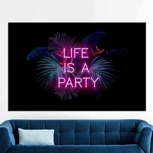 Célébrez la vie : Tableau sur toile imprimé avec motif de fête néon vibrant, TOILE ENROBÉE - Product Image 1