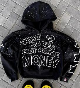 Alta calidad personalizada 100% algodón Zip Up Hoodies Hombres Rhinestone Hoodie Unisex Fabricante de Pakistán Rhinestone Hoodie - Product Image 1