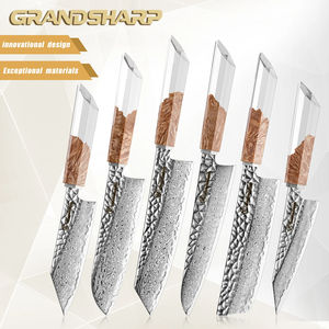 Juego de 6 Cuchillos de Cocina Japoneses de 67 Capas con Núcleo de Acero AUS10, Juego de Cuchillos de Chef de Acero de Damasco con Mango de Madera y Resina Estabilizada - Product Image 3