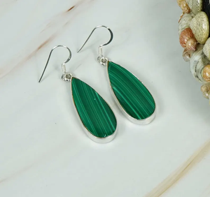 Pendientes colgantes de malaquita verde hechos a mano, joyería de piedras preciosas en forma de pera de Plata de Ley 925, regalo de cumpleaños Ideal para ella, venta al por mayor - Product Image 2