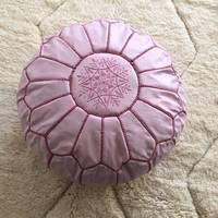 Pouf ottoman rond en cuir rose marocain fait main, coussin de sol bohème pour la décoration intérieure du salon