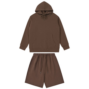 Conjunto de pantalones cortos con capucha para hombre de peso pesado de alta calidad 100% Jersey de algodón Sudadera con capucha de rizo francés logotipo personalizado bordado impreso - Product Image 3