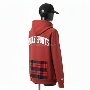 เสื้อฮู้ดซิปผ้าฟลีซสำหรับผู้หญิง สีแดงเบอร์กันดี ดีไซน์ทันสมัย ลายสก็อตสีแดงดำ มีกระเป๋า  ปักโลโก้ตามสั่ง ซิปแบบพื้นฐาน - Product Image 5