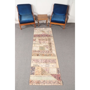 Tapis vintage patchwork 2,6x8 pieds, tapis turc, tapis floral marron - Product Image 1