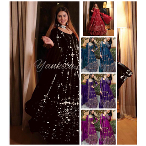 Robe traditionnelle noire en fausse Georgette brodée Anarkali pour femme avec travail à paillettes et Dupatta assorti pour soirée - Product Image 3