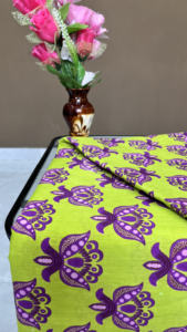 Lime Green Cotton <b>Fabric</b>: <b>Purple</b> Floral Block Print - Handprinted <b>Fabric</b> By Yard - Product Image 5