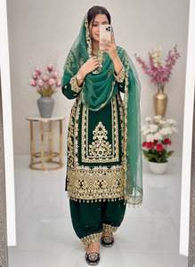 Bridal Wear Party Wear Faux Georgette Embroidery Chain Sequence Work <b>Top</b> With Work Plazzo And Work Dupatta Readymade Set - Product Image 1
