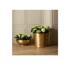 Large gold plated stainless steel metal plant pot / garden pots for outside for home and hotel decorative items and sale