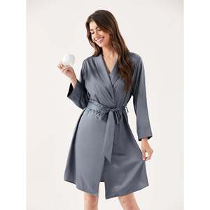 Premium Women's Bamboo Silk Lounge <b>Robe</b> <b>Satin</b> Spandex Breathable Soft Customizable Logo Drawstring for Spring Winter - Product Image 2