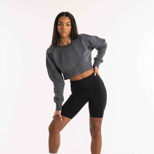 Sudaderas de gran tamaño de lana Vintage de peso pesado para mujer, Top corto de manga larga, Top corto transpirable, sudadera para mujer - Product Image 4